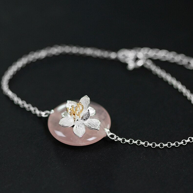 Lotus Flower Bracelet in 925 Silver and Aventurine