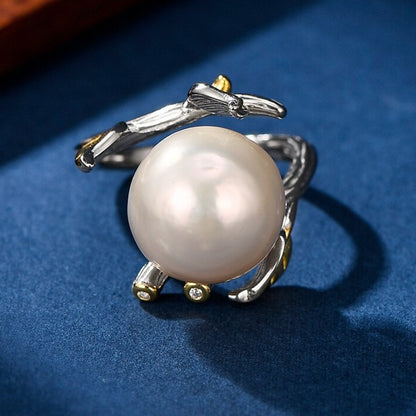 Anello Ramo di Ulivo in Argento 925 e Perla Naturale - EkoWorld Jewels Anello