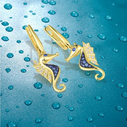 Seahorse Earrings in 925 Silver and Zircons