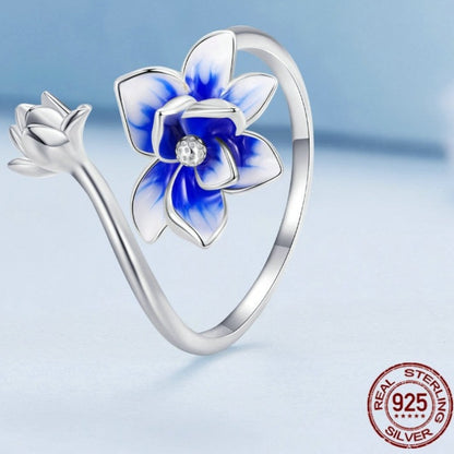 Lotus Flower Ring in 925 Silver and Zircon