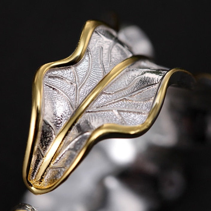 Anello foglia d'autunno in Argento 925 e Pietra Naturale - EkoWorld Jewels Anello