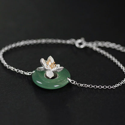 Lotus Flower Bracelet in 925 Silver and Aventurine