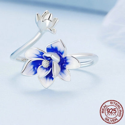 Lotus Flower Ring in 925 Silver and Zircon