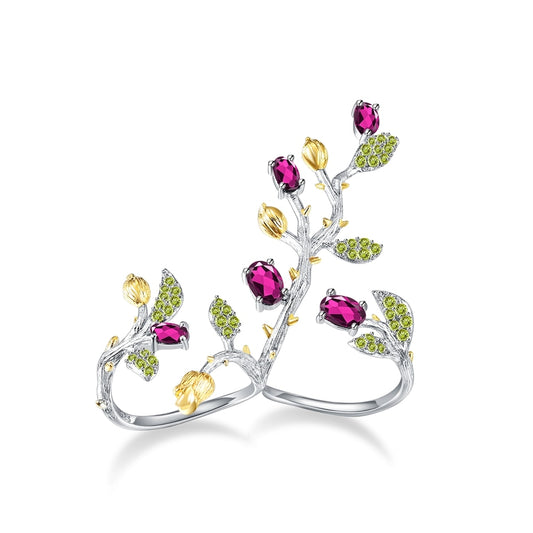 Ivy Ring with Berries in 925 Silver and Natural Stone