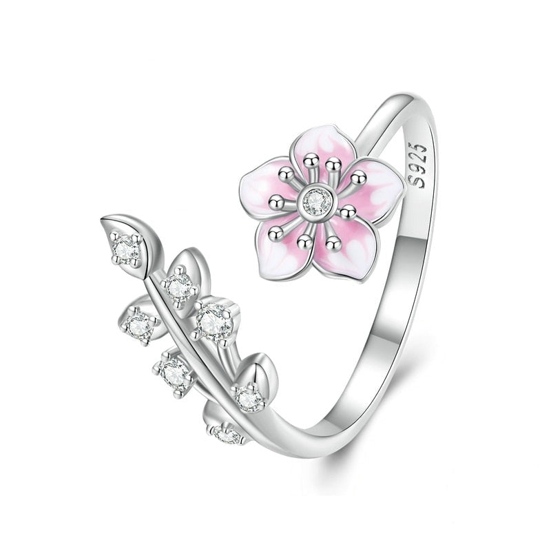 Anello Fiore di Sakura in Argento 925 e Zirconi - EkoWorld Jewels Anello