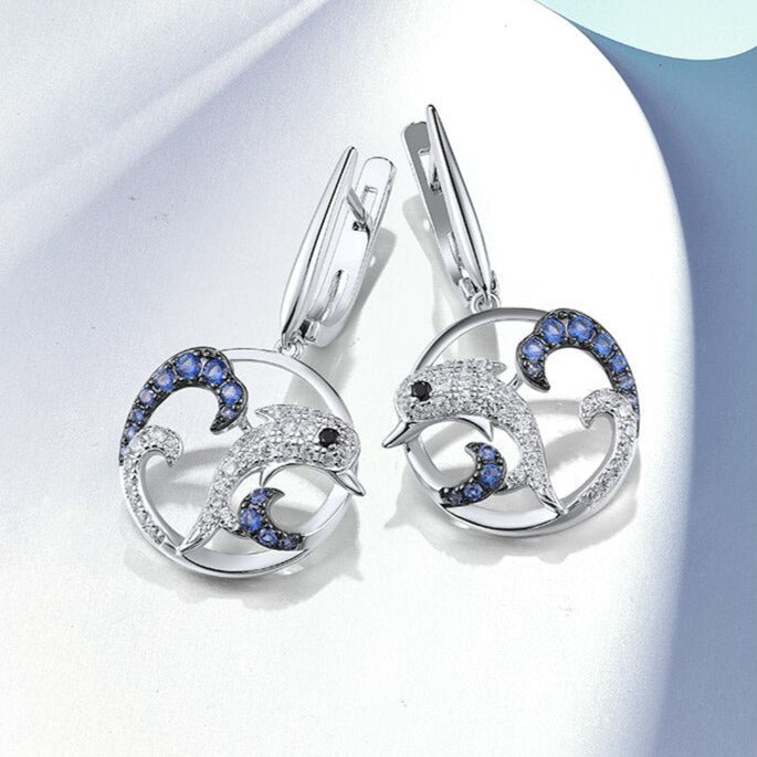 Dolphin Earrings in 925 Silver and Zircons