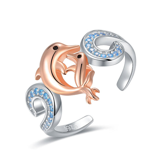 Dolphin Ring in 925 Silver and Zircons