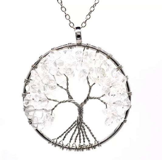 Albero della Vita in Acciaio e Pietre Bianche - EkoWorld Jewels Collana