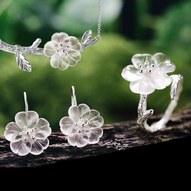 Set Skeleton Flower in Argento 925 e Cristallo Naturale - EkoWorld Jewels Set