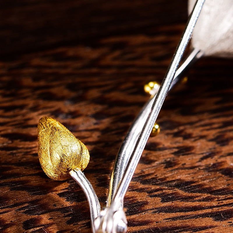 Spilla Bocciolo di Loto in Argento 925 e Pietra Naturale - EkoWorld Jewels Spille