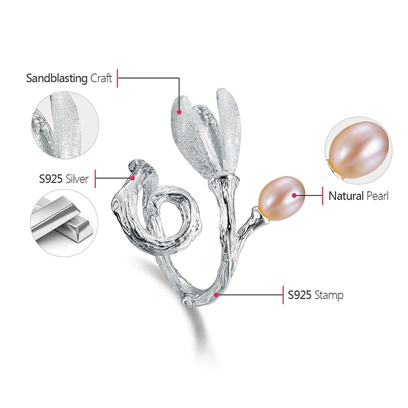 Anello Magnolia in Argento 925 e Perla Naturale - EkoWorld Jewels Anello
