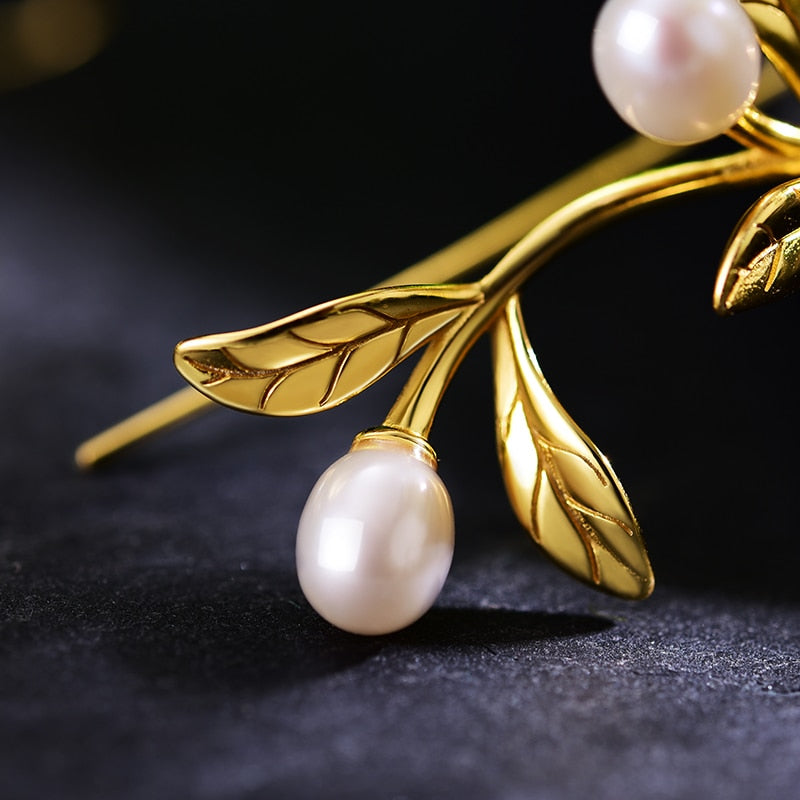 Orecchini Ramo di Ulivo in Argento 925 e Perle Naturali - EkoWorld Jewels Orecchini
