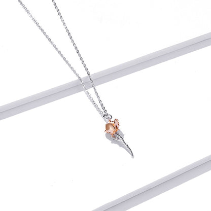 Pink Flower Set in 925 Silver and Rose Gold
