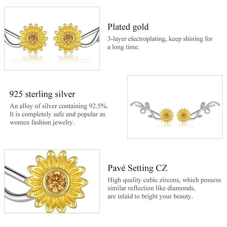 Orecchini Girasole in Argento 925 e Oro con Zircone - EkoWorld Jewels Orecchini