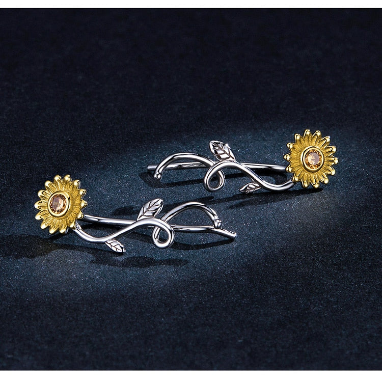 Orecchini Girasole in Argento 925 e Oro con Zircone - EkoWorld Jewels Orecchini