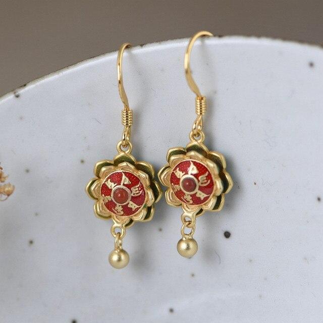 Set Red Orecchini + Ciondolo Fiore di Loto di Preghiera Tibetana in Argento 925 - EkoWorld Jewels Set
