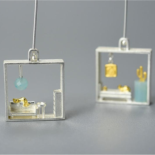 Orecchini Gatto su Letto in Argento 925 ed Oro - EkoWorld Jewels Orecchini