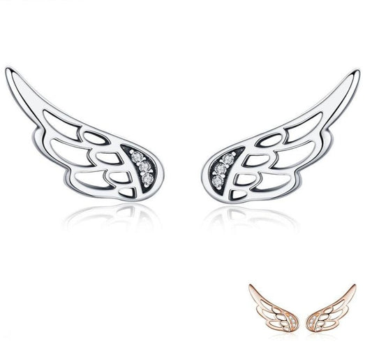 Feather Earrings in 925 Silver and Zircons