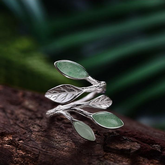 Anello Ramo di Ulivo in Argento 925 e Avventurina - EkoWorld Jewels Anello