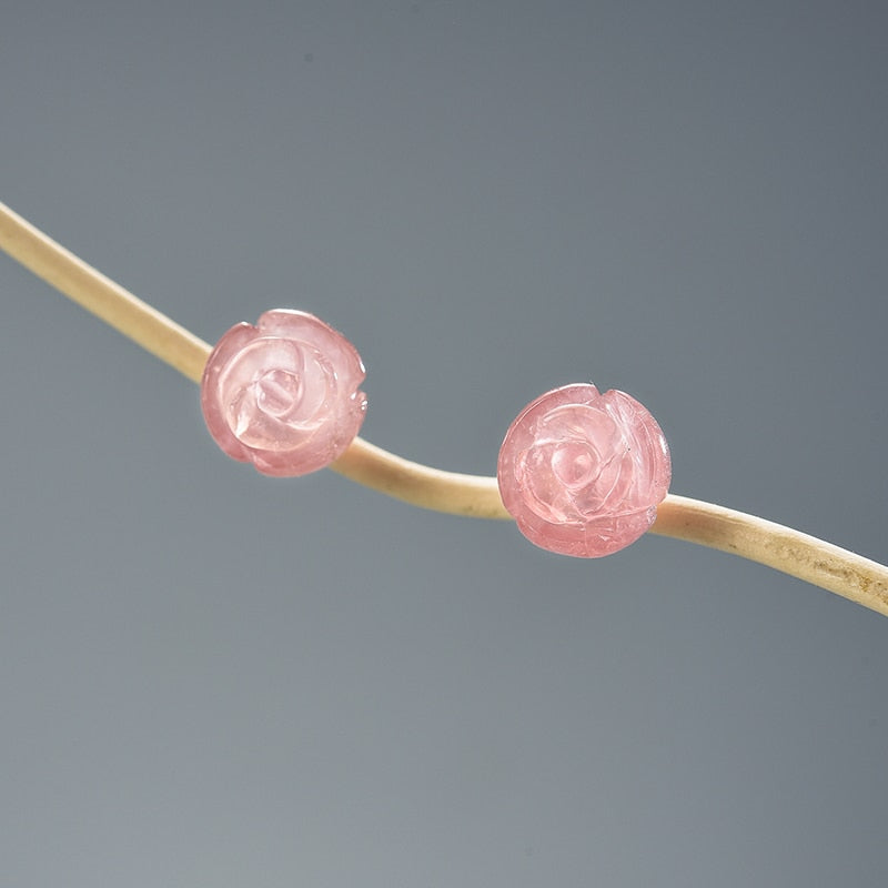 Orecchini Fiore Rosa in Argento 925 e Pietra Naturale - EkoWorld Jewels Orecchini