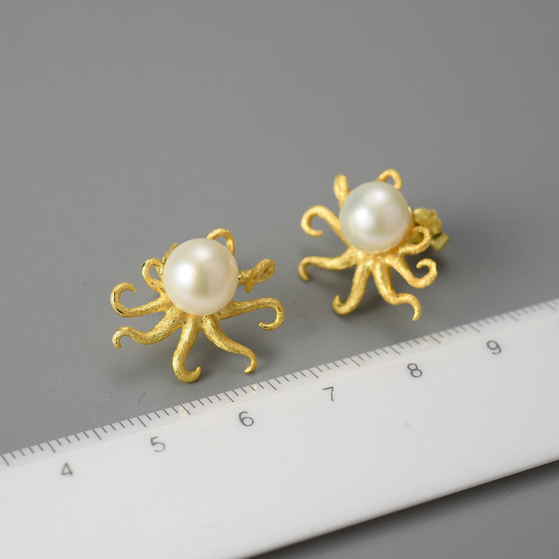 Orecchini Polpo in Argento 925 e Perla Naturale - EkoWorld Jewels Orecchini
