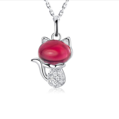 Red Fox Necklace in 925 Silver and Crystal